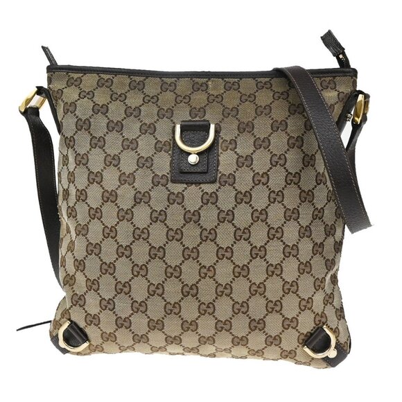GUCCI Logo Abbey GG Pattern Shoulder Bag Canvas Leather Brown GHW Italy - Picture 1 of 16